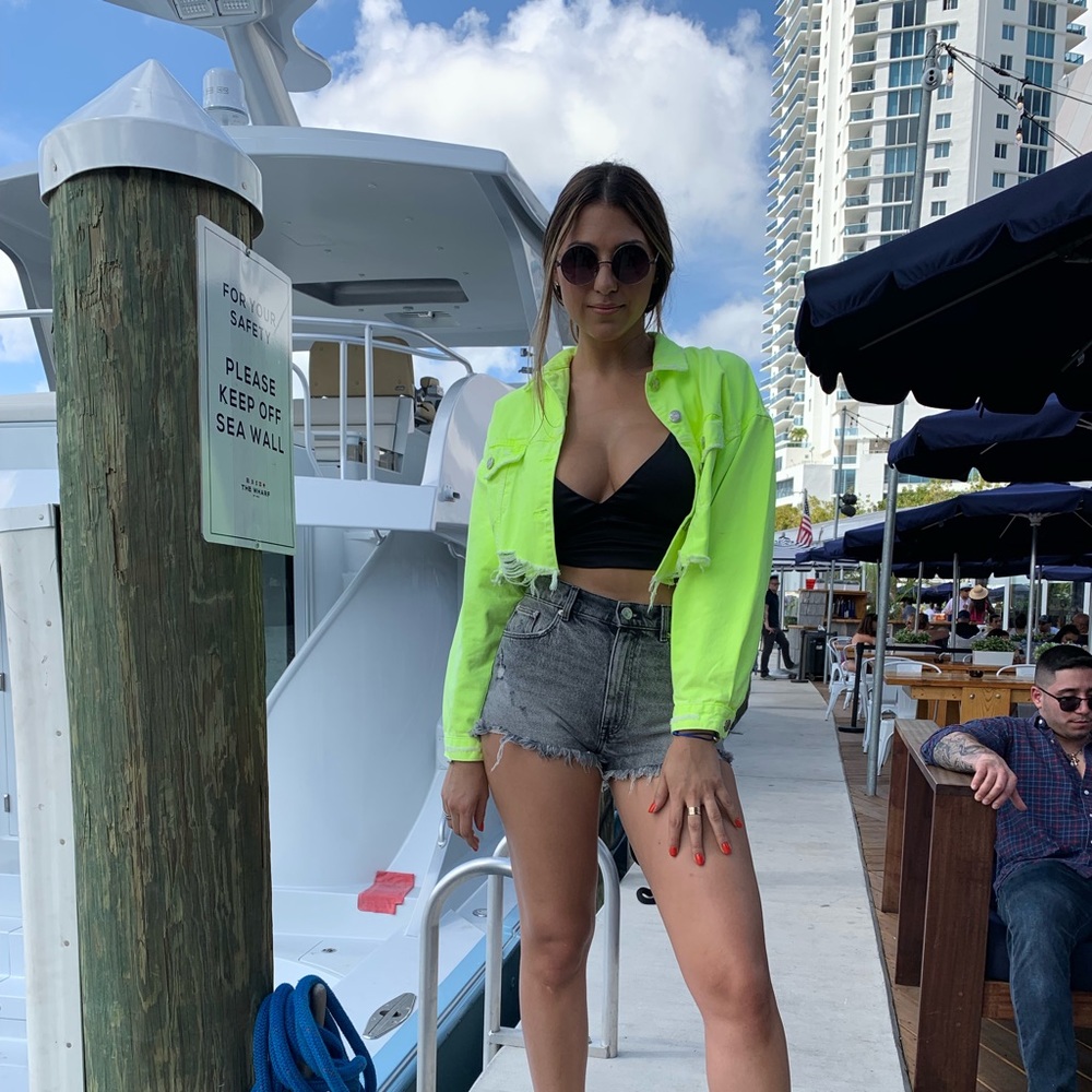 Cropped neon denim